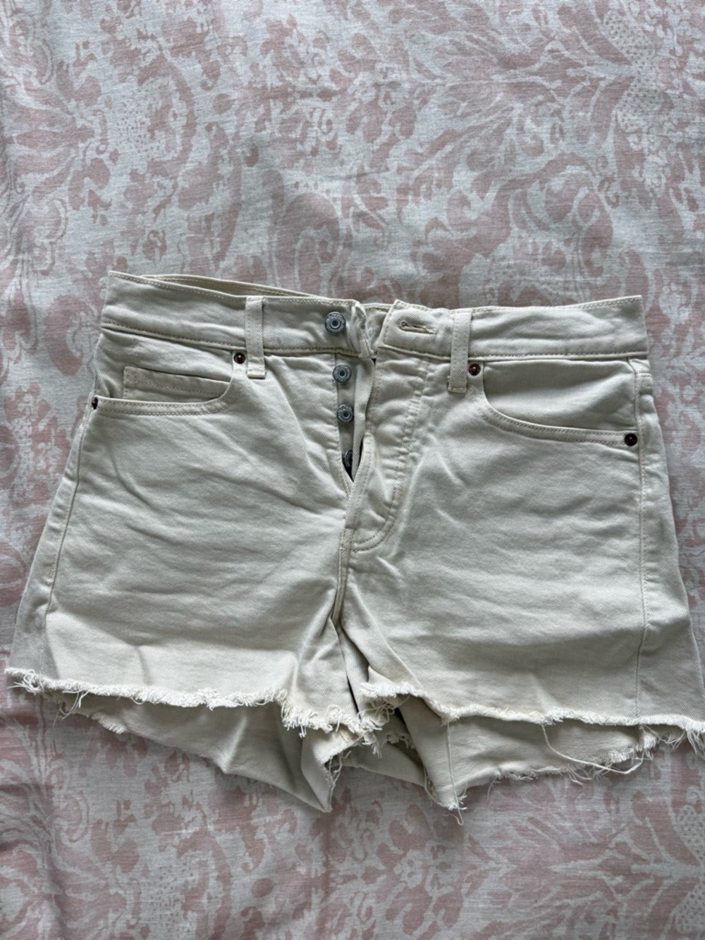 Old Navy Cream High-Rise Cutoff Denim Shorts